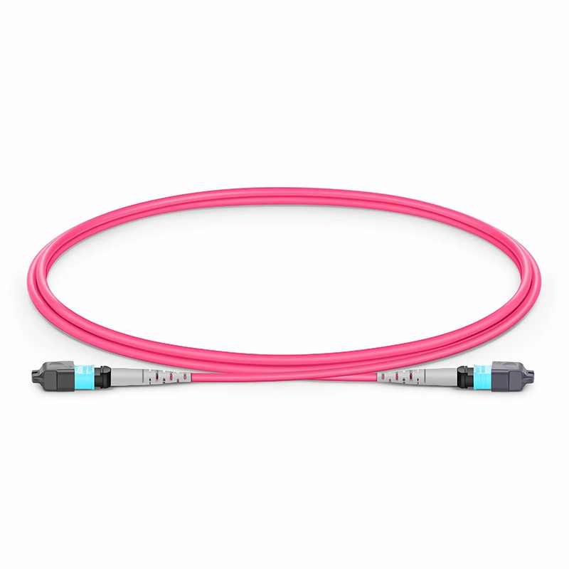 Refurb Squared 1m (3ft) MTP® Jumper, MTP®-8 UPC (Female) to MTP®-8 UPC (Female), 8 Fibers, Multimode (OM4), Plenum (OFNP), 0.35dB Max, Type B, Magenta