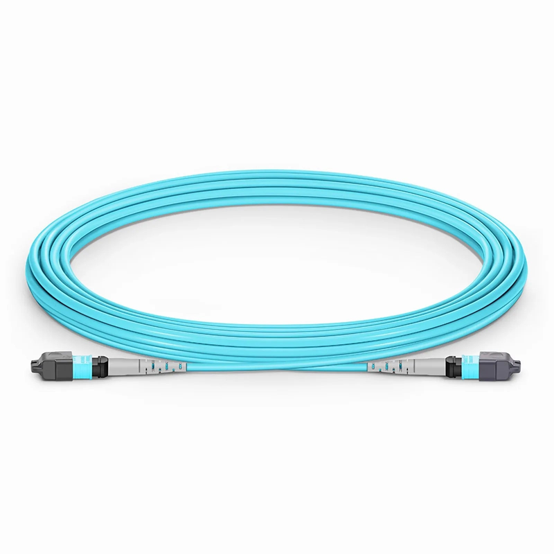Refurb Squared 5m (16ft) MTP® Jumper, MTP®-8 UPC (Female) to MTP®-8 UPC (Female), 8 Fibers, Multimode (OM3), Plenum (OFNP), 0.35dB Max, Type B, Aqua