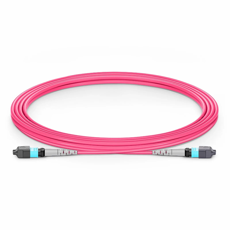 Refurb Squared 3m (10ft) MTP® Jumper, MTP®-8 UPC (Female) to MTP®-8 UPC (Female), 8 Fibers, Multimode (OM4), Plenum (OFNP), 0.25dB Max, Type B, Magenta