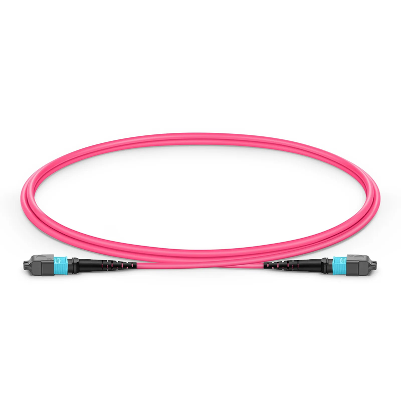 Refurb Squared 1m (3ft) MTP® Jumper, MTP®-12 UPC (Female) to MTP®-12 UPC (Male), 12 Fibers, Multimode (OM4), Plenum (OFNP), 0.35dB Max, Type A, Magenta