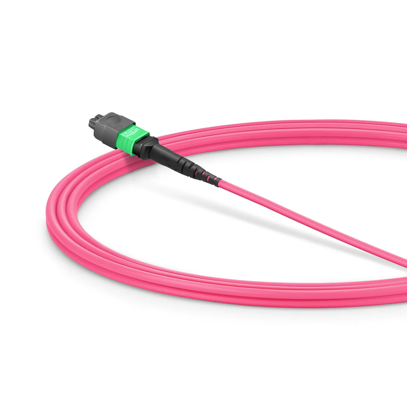 Refurb Squared 2m (7ft) MMC Jumper, MMC-16 APC (Female) to MTP®-16 APC (Female), 16 Fibers, Multimode (OM4), Plenum (OFNP), 0.35dB Max, Jumper Polarity, Magenta