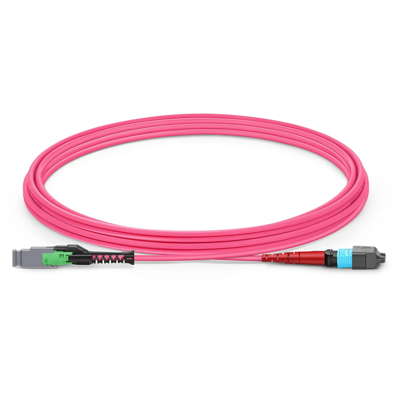 Refurb Squared 3m (10ft) MMC Jumper, MMC-24 APC (Female) to MTP®-24 UPC (Female), 24 Fibers, Multimode (OM4), Plenum (OFNP), 0.35dB Max, Jumper Polarity, Magenta