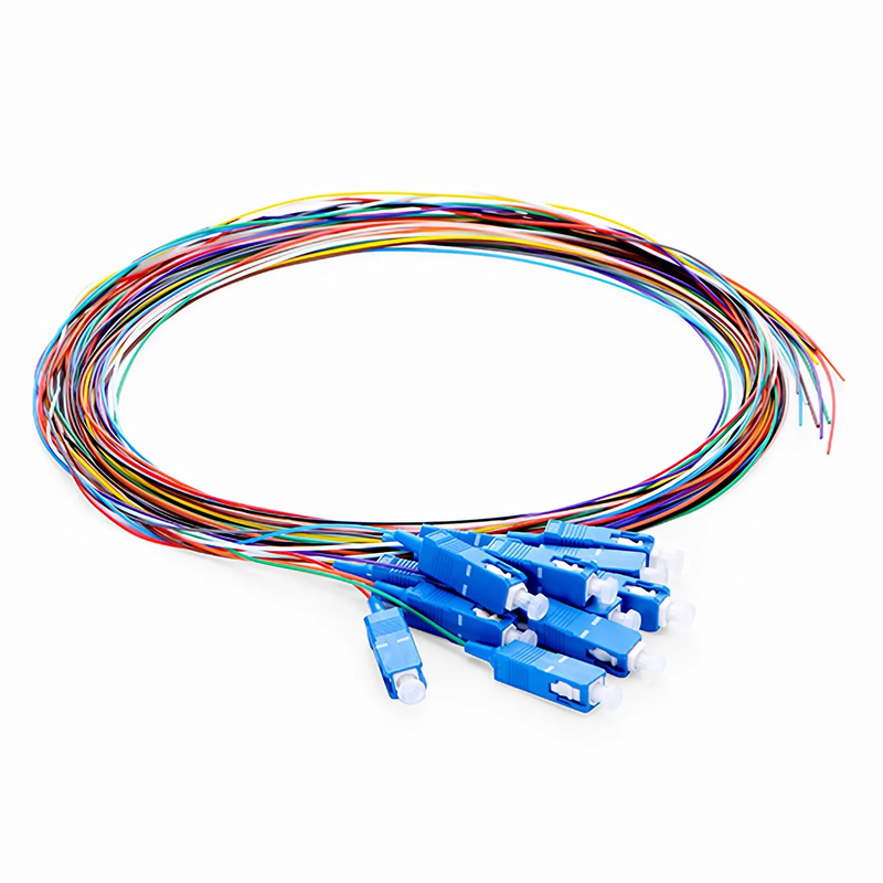Refurb Squared 2m (7ft) Fiber Pigtail, SC UPC to Unterminated, 12 Fibers, Unjacketed Color-Coded, OS2 Single Mode, PVC (Unrated), 0.9mm, 12-Color