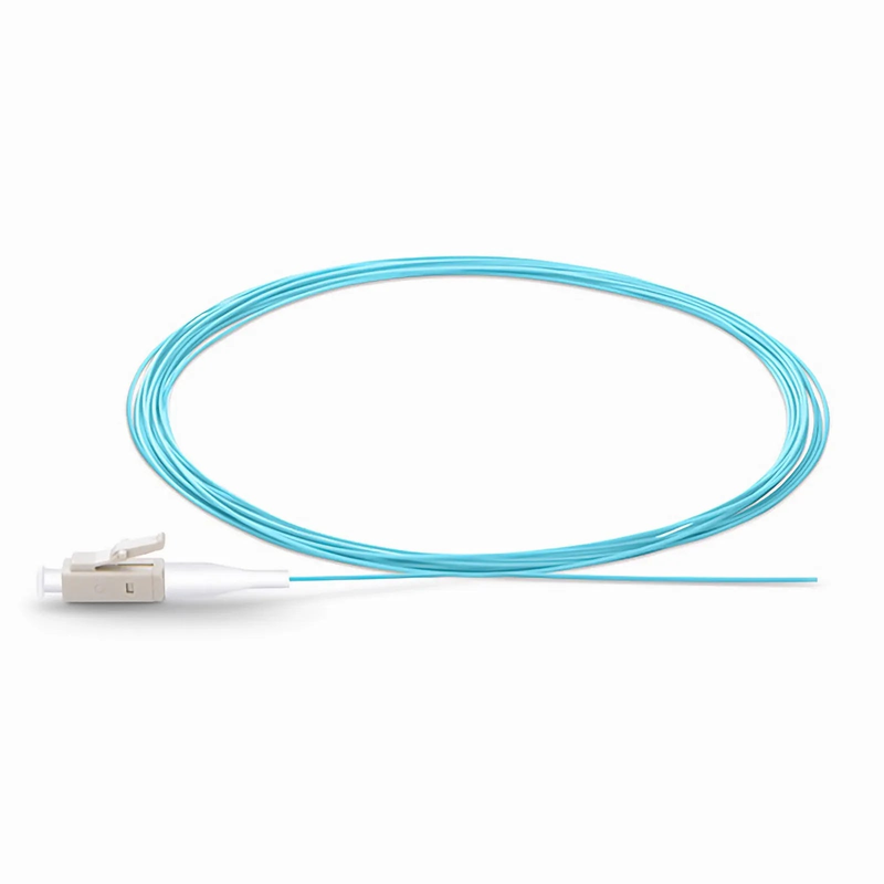 Refurb Squared 1m (3ft) Fiber Pigtail, SC UPC to Unterminated, Simplex, OM3 Multimode, PVC (Unrated), 0.9mm, Aqua