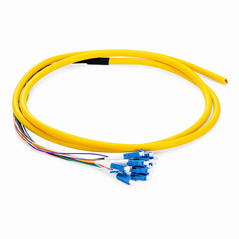 Refurb Squared 1.5m (5ft) Fiber Pigtail, LC UPC to Unterminated, 12 Fibers, Bunch, OS2 Single Mode, PVC (Unrated), 0.9mm, Yellow