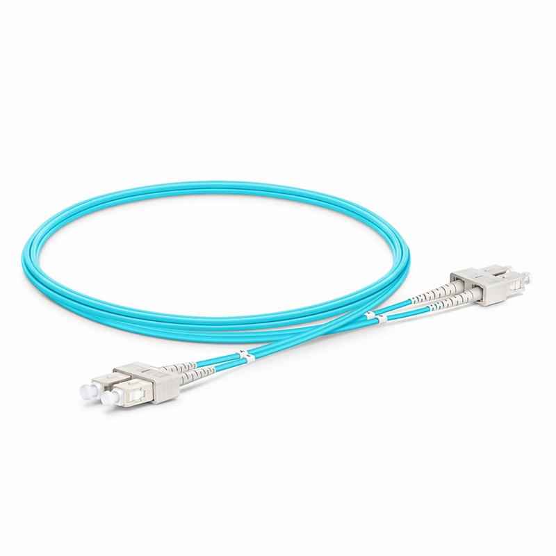 Refurb Squared 2m (7ft) Fiber Patch Cable, 2 Fibers, SC UPC Duplex to SC UPC Duplex, Multimode (OM4), Riser (OFNR), 1.6mm, Tight-Buffered, Aqua