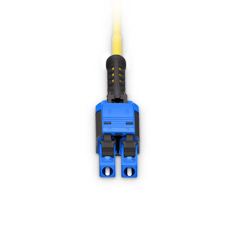 Refurb Squared 10m (33ft) Fiber Patch Cable, 2 Fibers, LC UPC Duplex to LC UPC Duplex Flat Clip with Push-Pull Boot Uniboot, Single Mode (OS2), Riser (OFNR), 2.0mm, Yellow