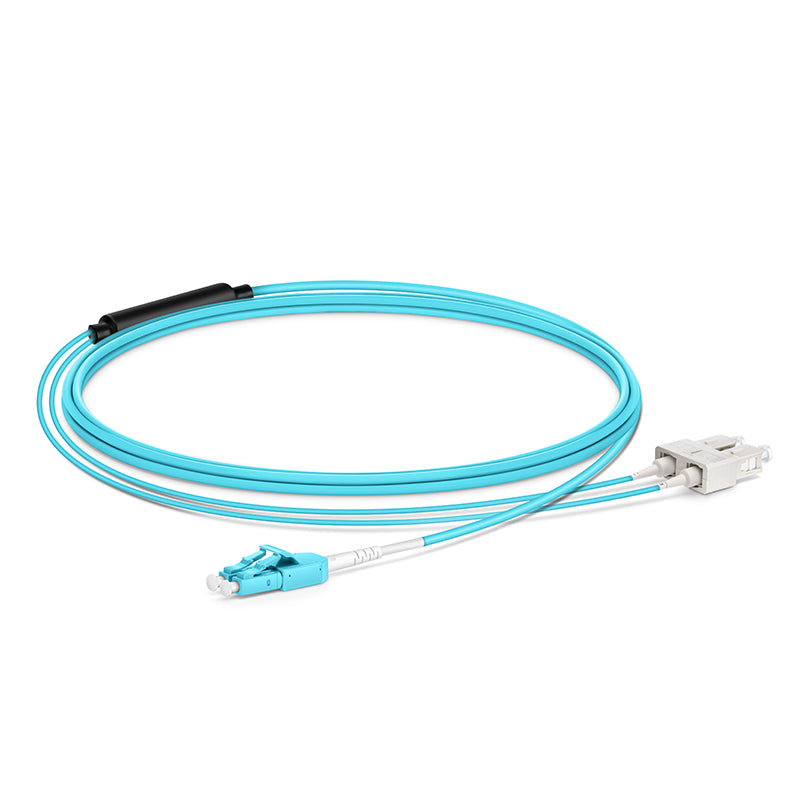 Refurb Squared 2m (7ft) Fiber Patch Cable, 2 Fibers, LC UPC Duplex Standard Clip Uniboot to SC UPC Duplex, Multimode (OM4), Riser (OFNR), 2.0/0.9mm, Aqua