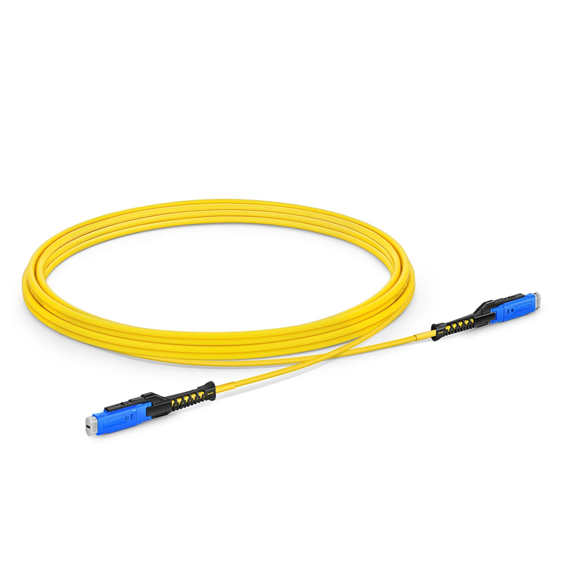Refurb Squared 3m (10ft) Fiber Patch Cable, 2 Fibers, MDC UPC Duplex to MDC UPC Duplex Uniboot, Single Mode (OS2), Riser (OFNR), 2.0mm, Yellow, for 100/400/800G Network Connection