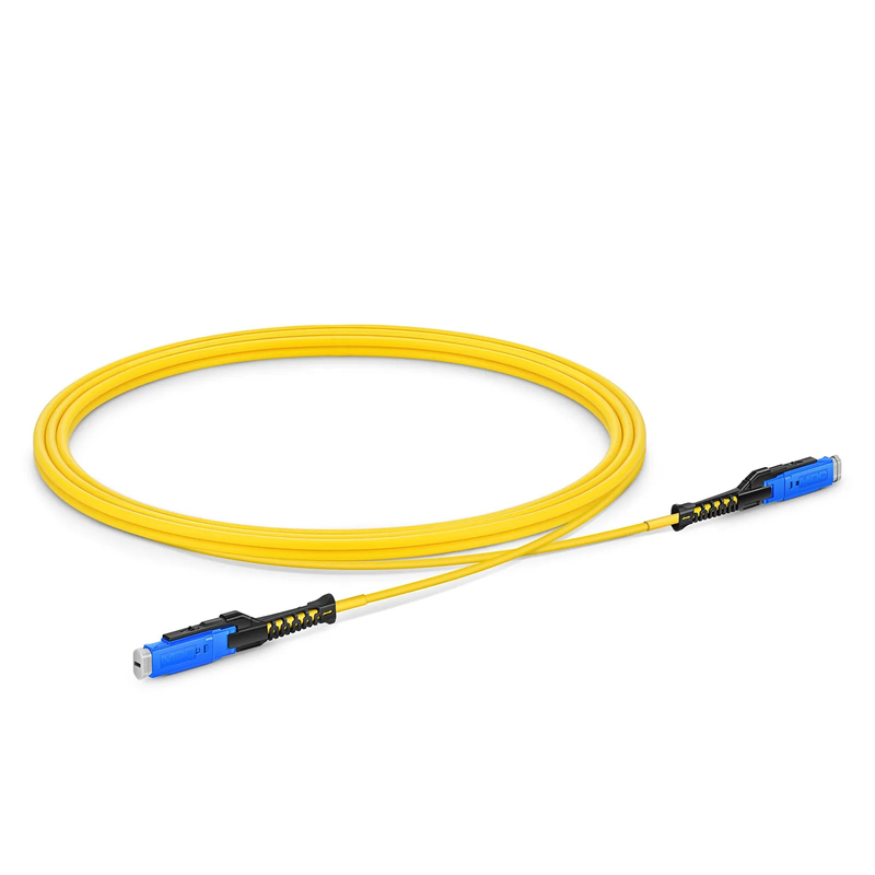 Refurb Squared 2m (7ft) Fiber Patch Cable, 2 Fibers, MDC UPC Duplex to MDC UPC Duplex Uniboot, Single Mode (OS2), Riser (OFNR), 2.0mm, Yellow, for 100/400/800G Network Connection