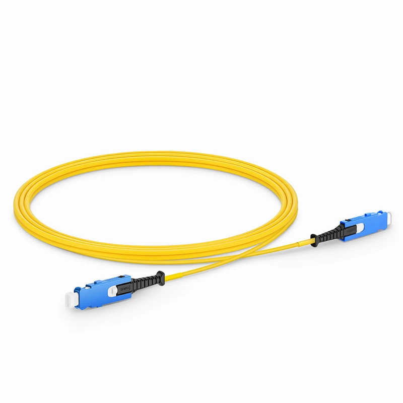 Refurb Squared 2m (7ft) Fiber Patch Cable, 2 Fibers, SN UPC Duplex to SN UPC Duplex Uniboot, Single Mode (OS2), Riser (OFNR), 1.6mm, Yellow, for 400G Network Connection