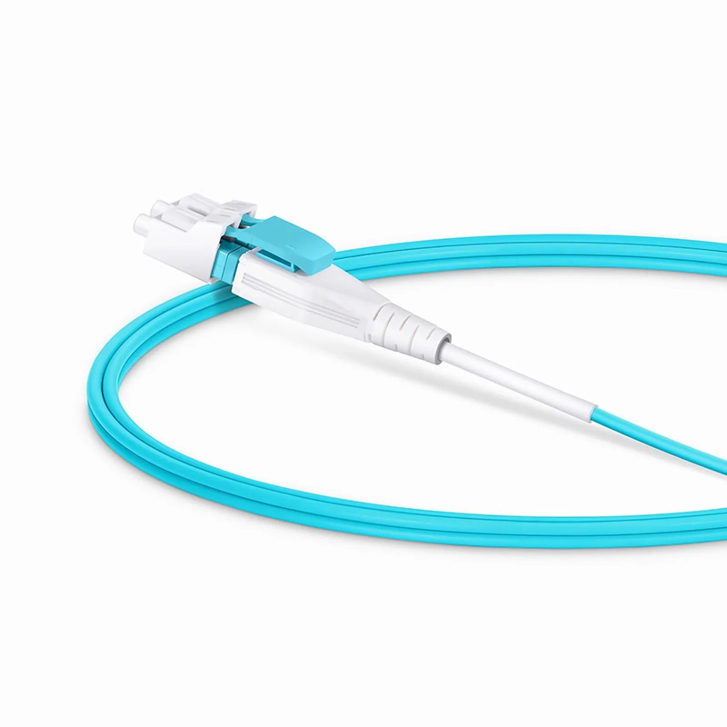 Refurb Squared 1m (3ft) Fiber Patch Cable, 2 Fibers, LC UPC Duplex to LC UPC Duplex Flat Clip Uniboot, Multimode (OM4), Riser (OFNR), 2.0mm, Aqua