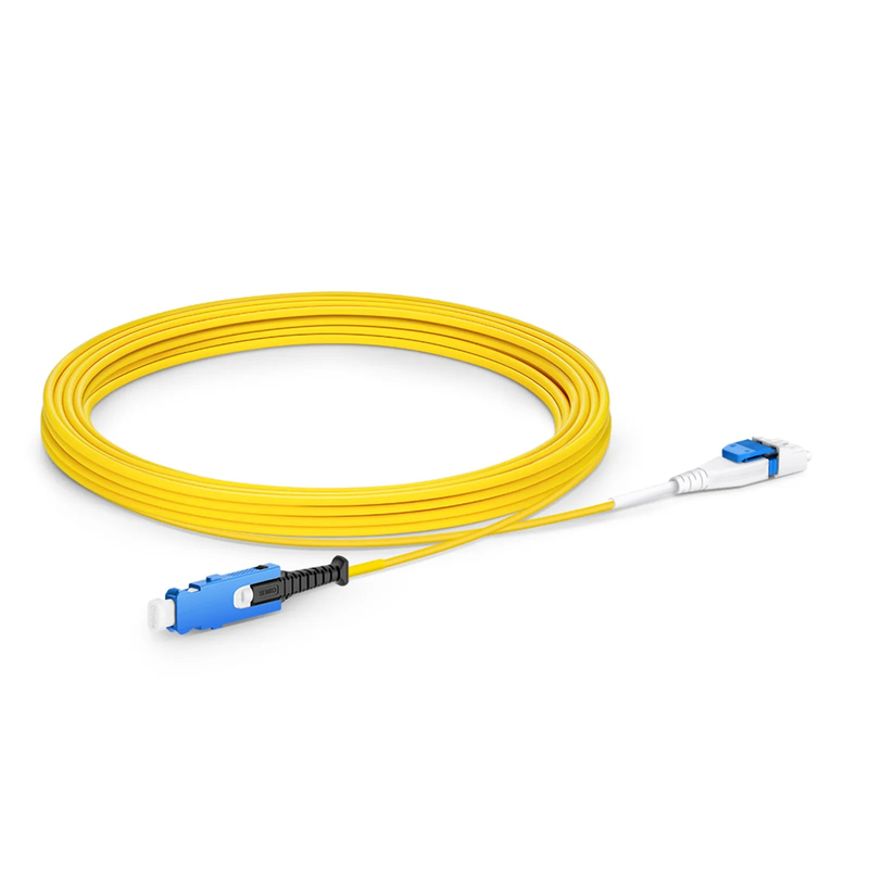 Refurb Squared 5m (16ft) Fiber Patch Cable, 2 Fibers, SN UPC Duplex to LC UPC Duplex Flat Clip Uniboot, Single Mode (OS2), Riser (OFNR), 1.6mm, Yellow, for 400G Network Connection