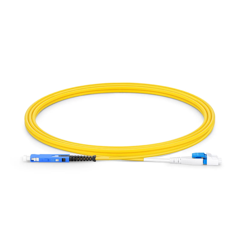 Refurb Squared 2m (7ft) Fiber Patch Cable, 2 Fibers, SN UPC Duplex to LC UPC Duplex Flat Clip Uniboot, Single Mode (OS2), Riser (OFNR), 1.6mm, Yellow, for 400G Network Connection