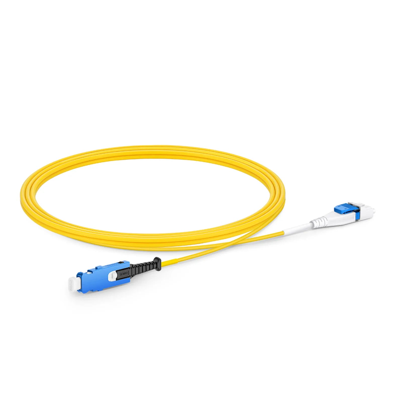 Refurb Squared 2m (7ft) Fiber Patch Cable, 2 Fibers, SN UPC Duplex to LC UPC Duplex Flat Clip Uniboot, Single Mode (OS2), Riser (OFNR), 1.6mm, Yellow, for 400G Network Connection