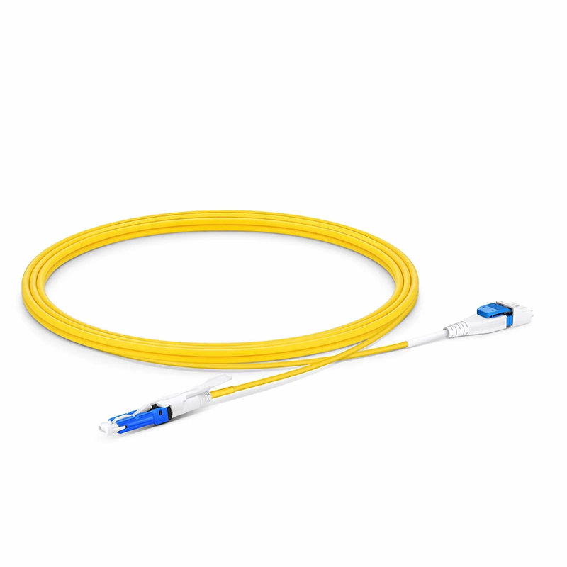 Refurb Squared 2m (7ft) Fiber Patch Cable, 2 Fibers, CSA UPC Duplex to LC UPC Duplex Flat Clip Uniboot, Single Mode (OS2), Riser (OFNR), 2.0mm, Yellow, for 200/400G Network Connection