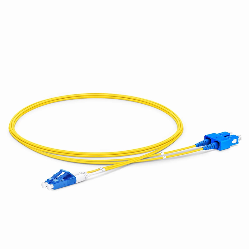 Refurb Squared 2m (7ft) Fiber Patch Cable, 2 Fibers, LC UPC Duplex to SC UPC Duplex, Single Mode (OS2), Riser (OFNR), 1.2mm, Tight-Buffered, Yellow