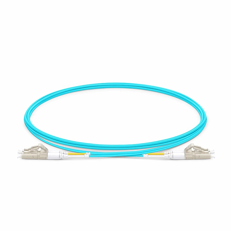 Refurb Squared 2m (7ft) Fiber Patch Cable, 2 Fibers, LC UPC Duplex to LC UPC Duplex, Multimode (OM4), Riser (OFNR), 1.2mm, Tight-Buffered, Aqua
