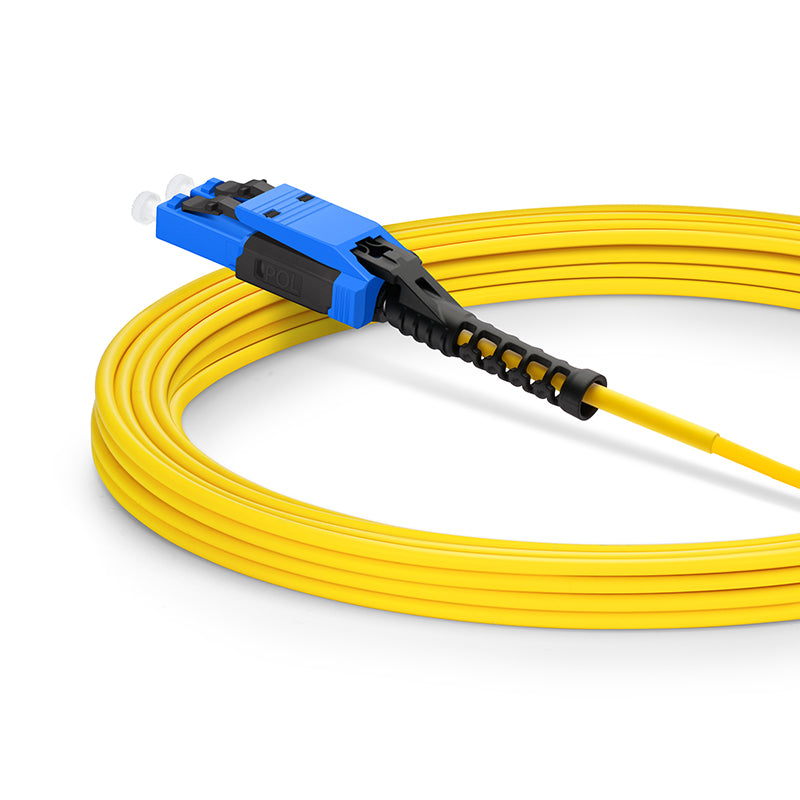 Refurb Squared 5m (16ft) Fiber Patch Cable, 2 Fibers, MDC UPC Duplex to LC UPC Duplex Flat Clip with Push-Pull Boot Uniboot, Single Mode (OS2), Riser (OFNR), 2.0mm, Yellow, for 100/400/800G Network Connection