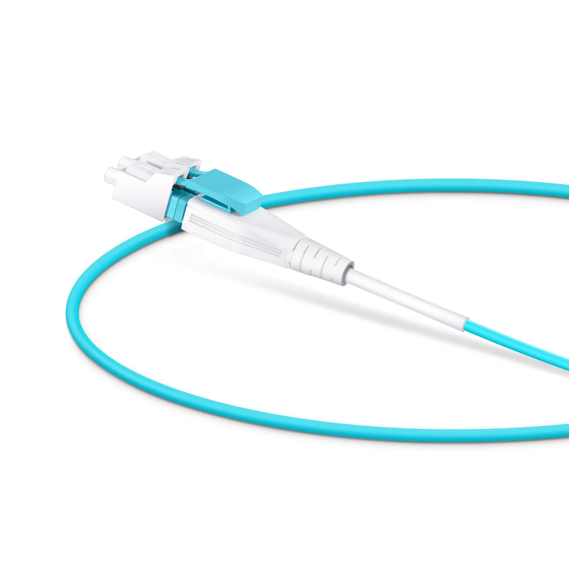 Refurb Squared 0.5m (1.6ft) Fiber Patch Cable, 2 Fibers, LC UPC Duplex to LC UPC Duplex Flat Clip Uniboot, Multimode (OM4), Riser (OFNR), 2.0mm, Aqua