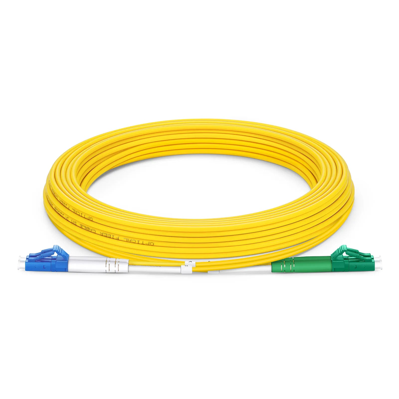 Refurb Squared 5m (16ft) Fiber Patch Cable, 2 Fibers, LC UPC Duplex to LC APC Duplex, Single Mode (OS2), Riser (OFNR), 2.0mm, Tight-Buffered, Yellow