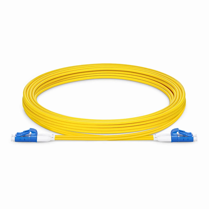 Refurb Squared 3m (10ft) Fiber Patch Cable, 2 Fibers, Short Boot, LC UPC Duplex to LC UPC Duplex, Single Mode (OS2), Riser (OFNR), 2.0mm, Tight-Buffered, Yellow