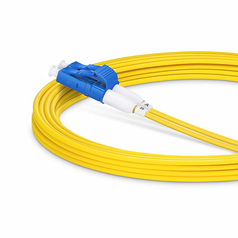 Refurb Squared 3m (10ft) Fiber Patch Cable, 2 Fibers, Short Boot, LC UPC Duplex to LC UPC Duplex, Single Mode (OS2), Riser (OFNR), 2.0mm, Tight-Buffered, Yellow