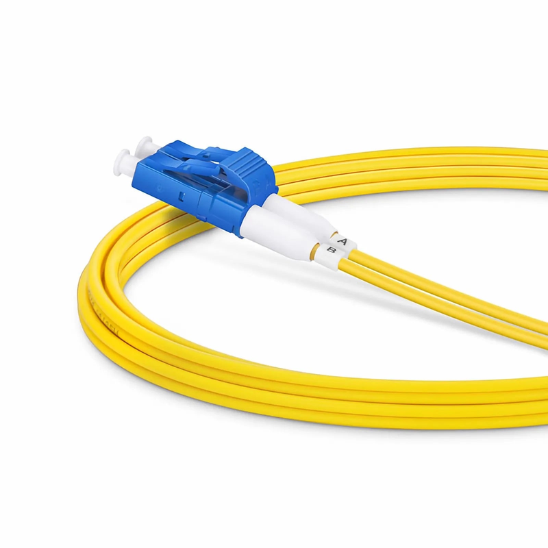 Refurb Squared 2m (7ft) Fiber Patch Cable, 2 Fibers, Short Boot, LC UPC Duplex to LC UPC Duplex, Single Mode (OS2), Riser (OFNR), 2.0mm, Tight-Buffered, Yellow