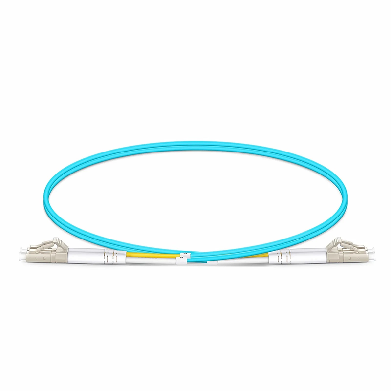 Refurb Squared 0.5m (1.6ft) Fiber Patch Cable, 2 Fibers, LC UPC Duplex to LC UPC Duplex, Multimode (OM3), Riser (OFNR), 2.0mm, Tight-Buffered, Aqua