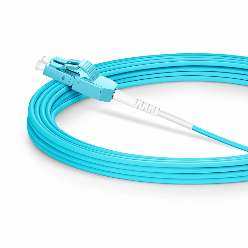 Refurb Squared 5m (16ft) Fiber Patch Cable, 2 Fibers, LC UPC Duplex to LC UPC Duplex Standard Clip Uniboot, Multimode (OM3), Riser (OFNR), 2.0mm, Aqua
