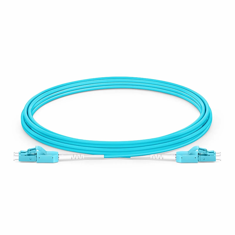 Refurb Squared 3m (10ft) Fiber Patch Cable, 2 Fibers, LC UPC Duplex to LC UPC Duplex Standard Clip Uniboot, Multimode (OM3), Riser (OFNR), 2.0mm, Aqua