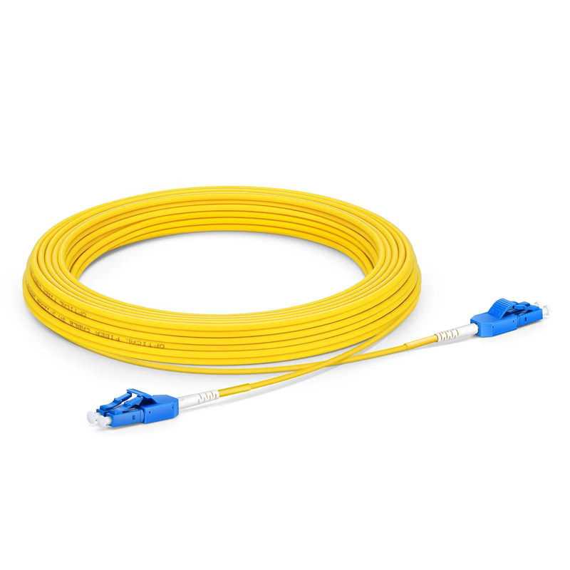 Refurb Squared 15m (49ft) Fiber Patch Cable, 2 Fibers, LC UPC Duplex to LC UPC Duplex Standard Clip Uniboot, Single Mode (OS2), Riser (OFNR), 2.0mm, Yellow