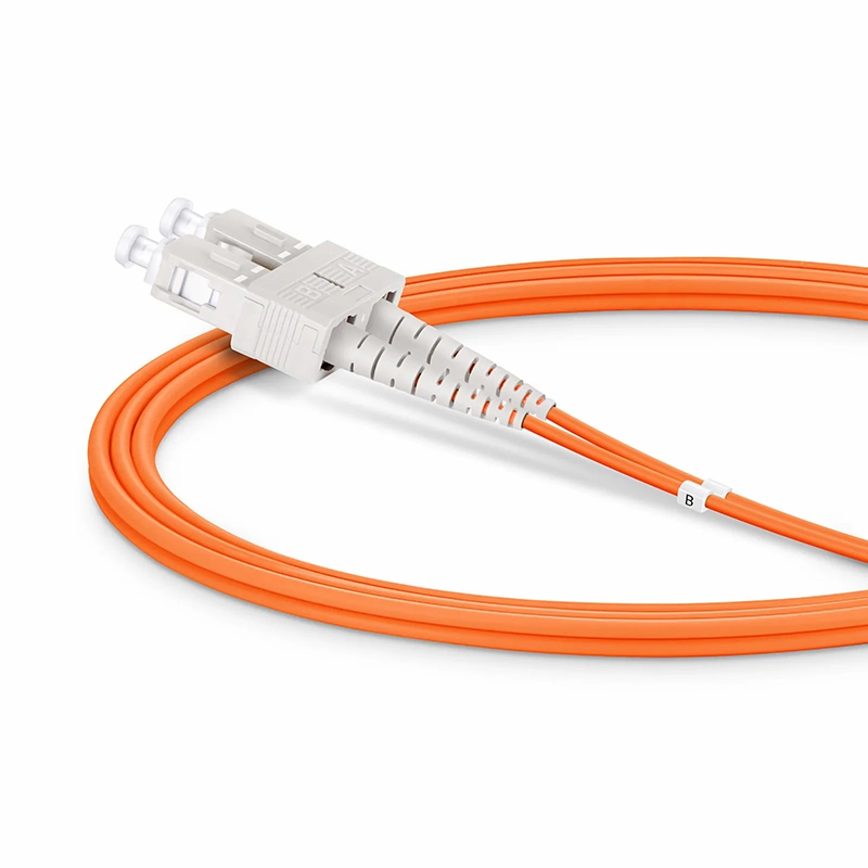 Refurb Squared 1m (3ft) Fiber Patch Cable, 2 Fibers, G.651, LC UPC Duplex to SC UPC Duplex, Multimode (OM1), Riser (OFNR), 2.0mm, Tight-Buffered, Orange