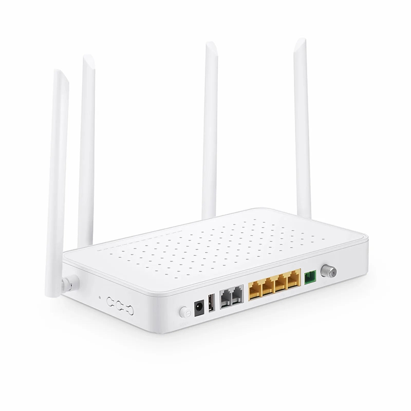 Refurb Squared TA1910-4GVC-W, XPON (GPON + EPON) HGU ONU with 1 x PON, 4 x GE, 2 x POTS, 1 x RF, 1 x USB, and 4 x External Dual Band Antennas (1200M WiFi 4/5)