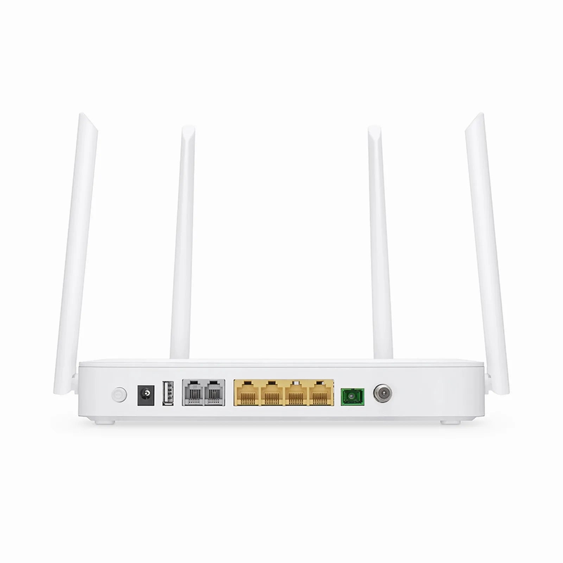 Refurb Squared TA1910-4GVC-W, XPON (GPON + EPON) HGU ONU with 1 x PON, 4 x GE, 2 x POTS, 1 x RF, 1 x USB, and 4 x External Dual Band Antennas (1200M WiFi 4/5)