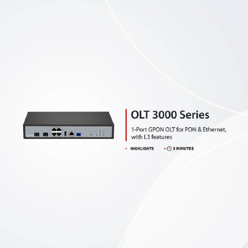 Refurb Squared OLT3000-1GP, Single-Port Mini GPON OLT with 1x 10G SFP+, 1x GPON/XG(S)PON Uplink Ports, 4x GE Downlink Ports, AC/DC Power Supply
