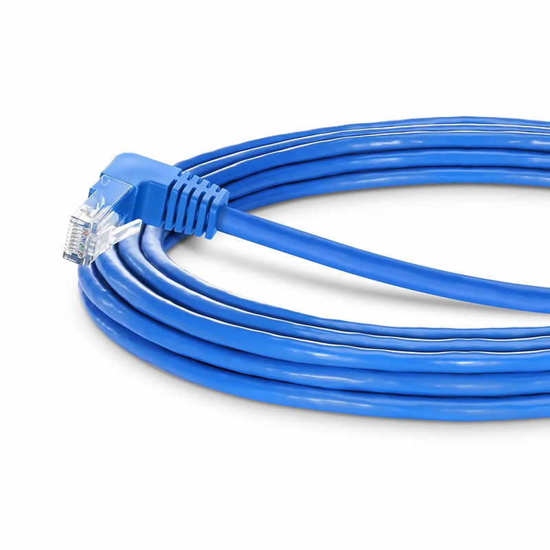 Refurb Squared 25ft (7.6m) 90 Degree Cat6 26AWG Snagless Unshielded (U/UTP) PVC CM Ethernet Network Patch Cable, RJ45 Right Angle Down Male to RJ45 Male, Blue