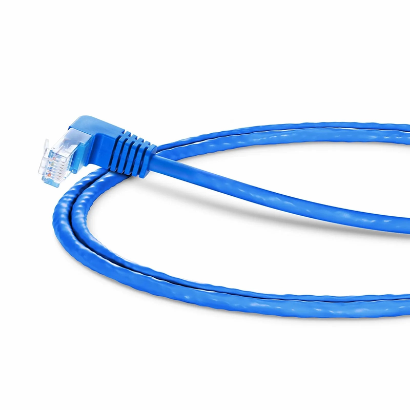 Refurb Squared 3ft (0.9m) 90 Degree Cat6 26AWG Snagless Unshielded (U/UTP) PVC CM Ethernet Network Patch Cable, RJ45 Right Angle UP Male to RJ45 Male, Blue
