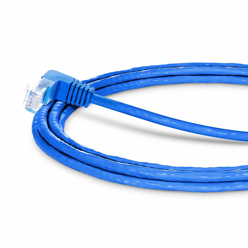 Refurb Squared 10ft (3m) 90 Degree Cat6 26AWG Snagless Unshielded (U/UTP) PVC CM Ethernet Network Patch Cable, RJ45 Right Angle UP Male to RJ45 Male, Blue
