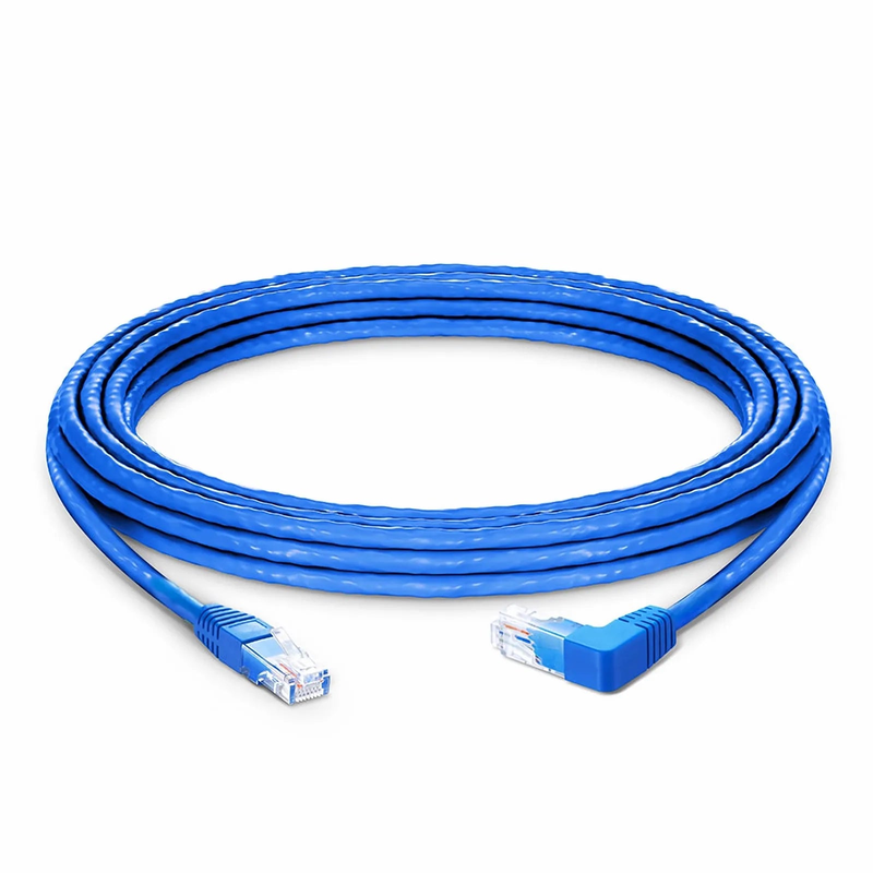 Refurb Squared 25ft (7.6m) 90 Degree Cat6 26AWG Snagless Unshielded (U/UTP) PVC CM Ethernet Network Patch Cable, RJ45 Right Angle UP Male to RJ45 Male, Blue