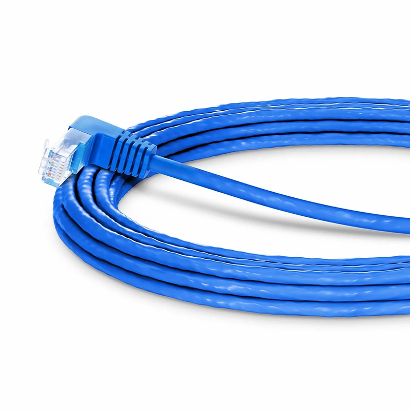 Refurb Squared 25ft (7.6m) 90 Degree Cat6 26AWG Snagless Unshielded (U/UTP) PVC CM Ethernet Network Patch Cable, RJ45 Right Angle UP Male to RJ45 Male, Blue