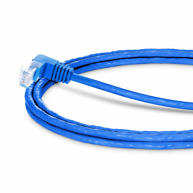 Refurb Squared 5ft (1.5m) 90 Degree Cat6 26AWG Snagless Unshielded (U/UTP) PVC CM Ethernet Network Patch Cable, RJ45 Right Angle UP Male to RJ45 Male, Blue