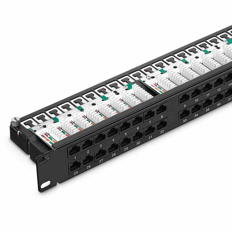 Refurb Squared Cat6 110-Style Patch Panel, 48-Port, 1RU, Cable Management Bar Included