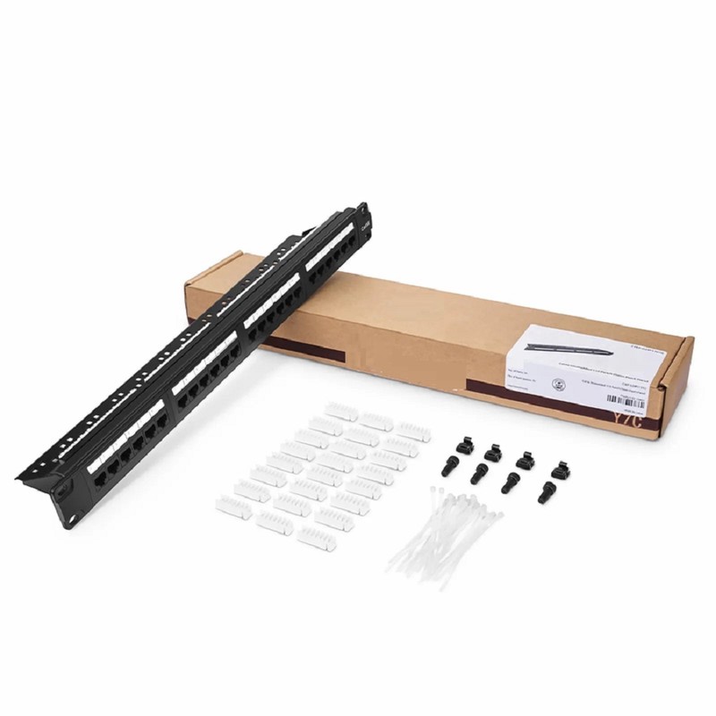 Refurb Squared Cat5e 110-Style Patch Panel, 24-Port, 1RU, Cable Management Bar Included