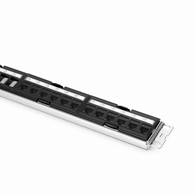 Refurb Squared FDMP Cat6 Unshielded Coupler Recessed Patch Panel, 24-Port, 1RU, Cable Management Bar Included