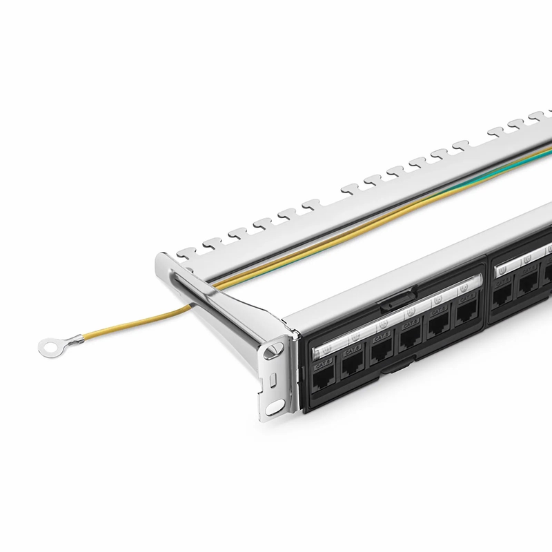 Refurb Squared FDMP Cat6 Unshielded Coupler Recessed Patch Panel, 24-Port, 1RU, Cable Management Bar Included