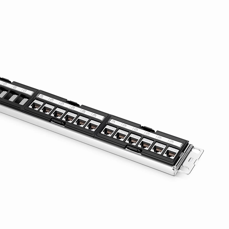 Refurb Squared FDMP Cat6a 110-Style Shielded Recessed Patch Panel, 24-Port, 1RU, Cable Management Bar Included