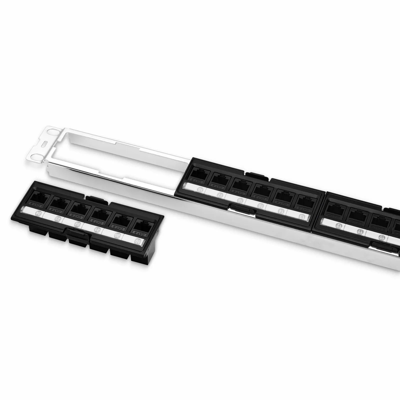 Refurb Squared FDMP Cat6a Unshielded Coupler Recessed Patch Panel, 24-Port, 1RU, Cable Management Bar Included