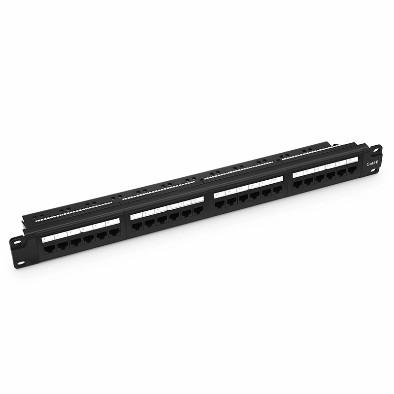 Refurb Squared Cat5e 110-Style Patch Panel, 24-Port, 1RU, Cable Management Bar Included