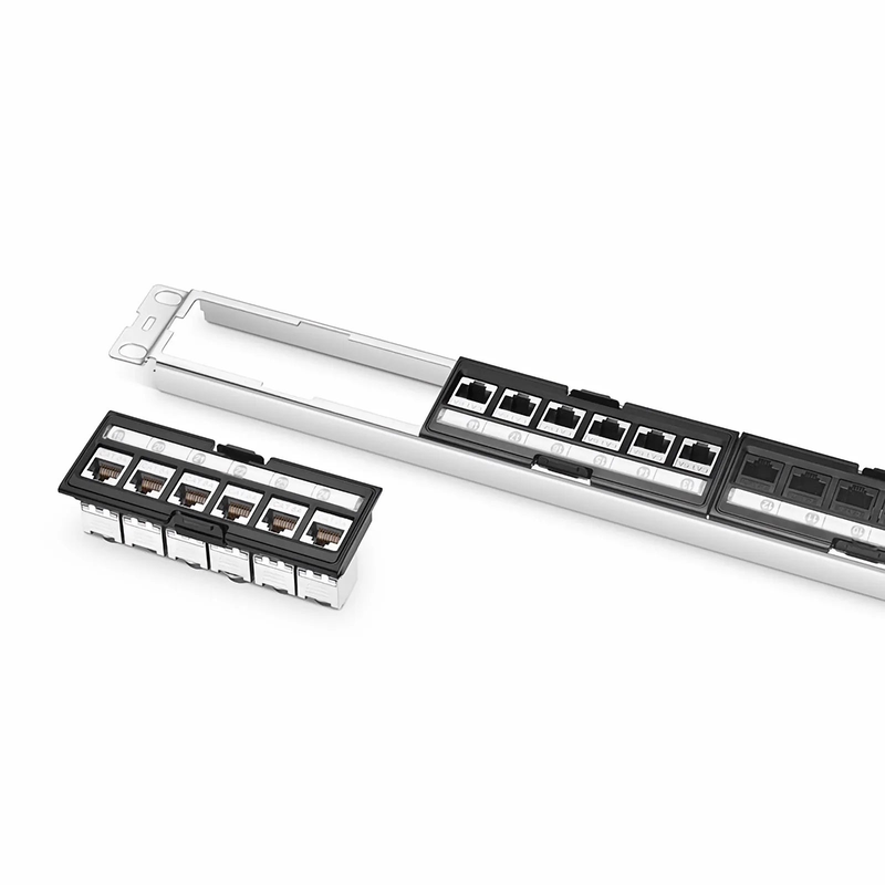 Refurb Squared FDMP Cat6a 110-Style Shielded Recessed Patch Panel, 24-Port, 1RU, Cable Management Bar Included